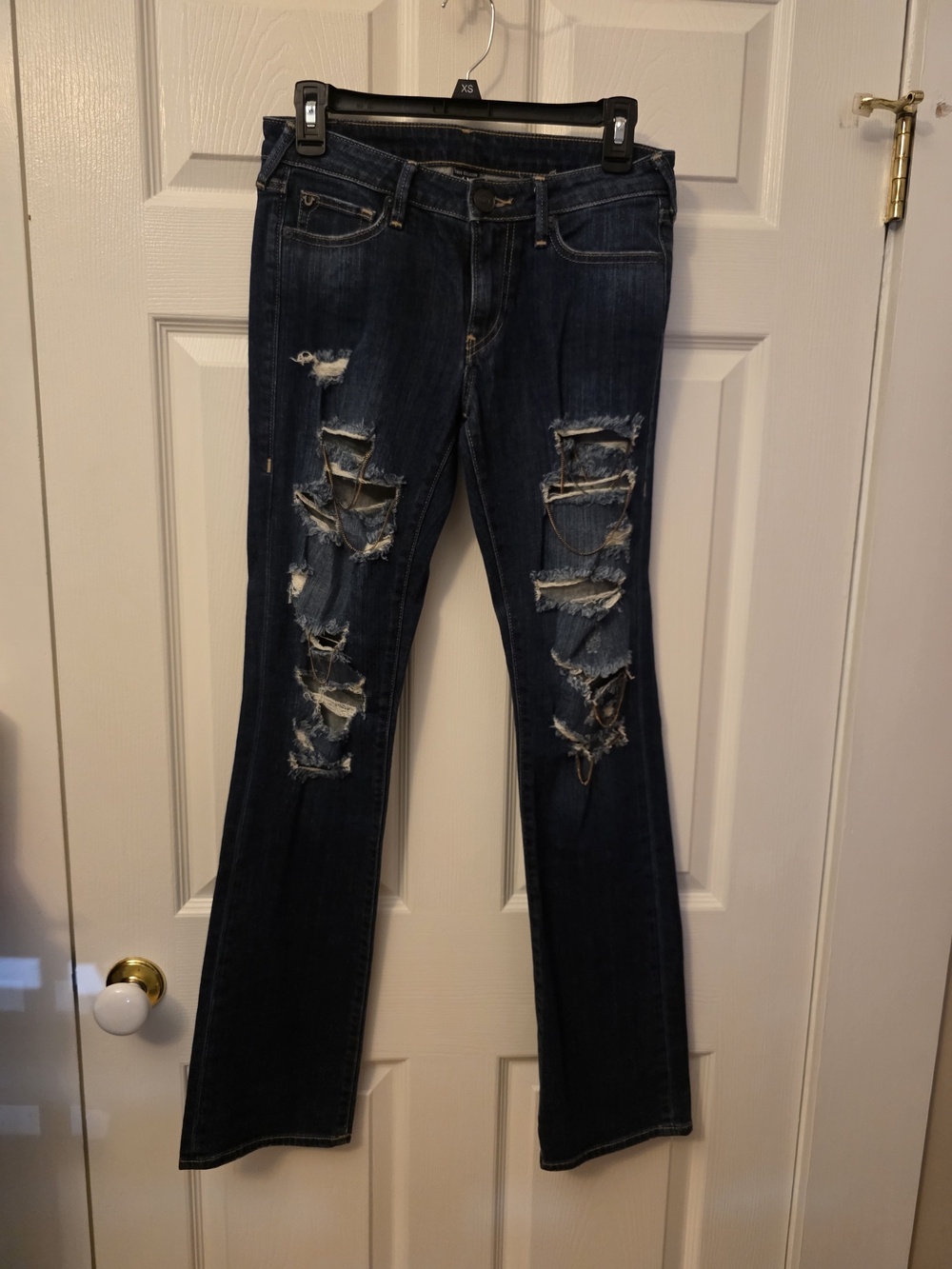 True Religion Dark Blue Distressed Flare Jeans